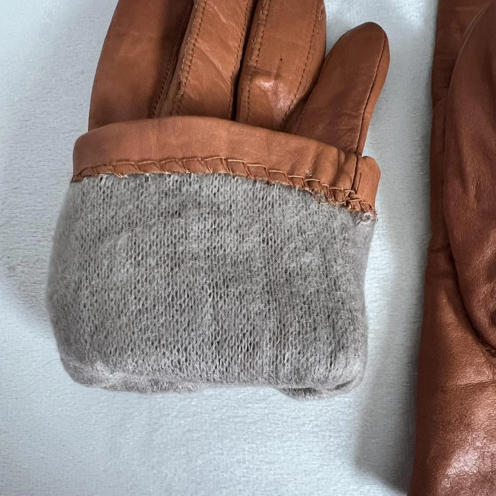 Cara By Gates Gloves Womens Medium Brown Genuine Leather Knit Lined Winter